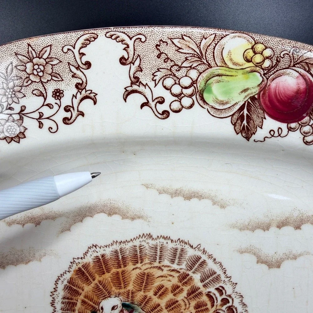 Vintage Fred Roberts‎ Co Turkey Platter Thanksgiving Serving Tray Japan 16 Inch